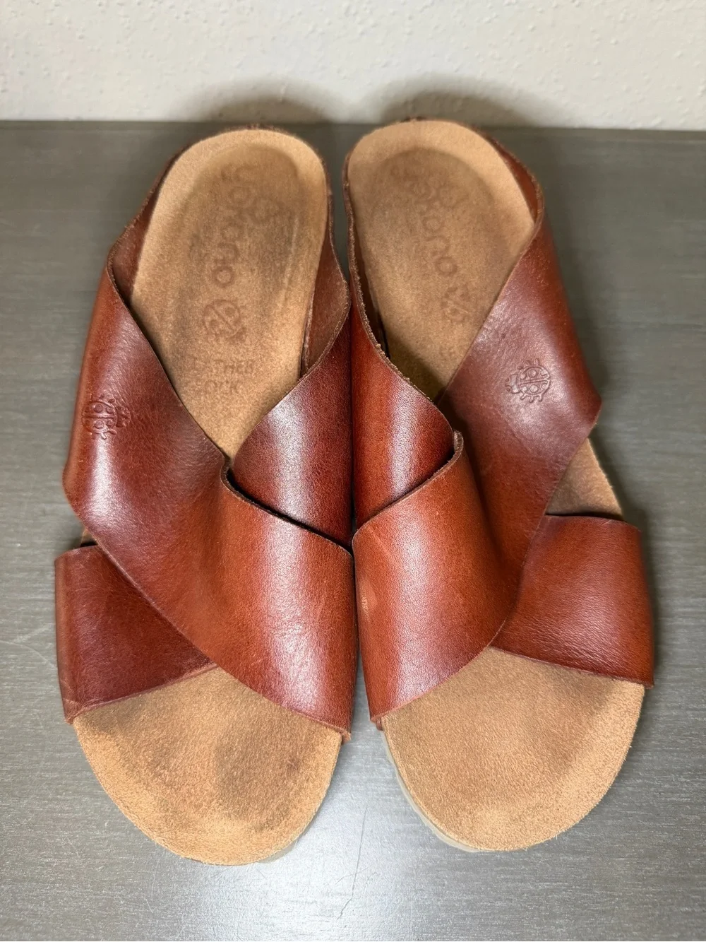 Yokono Spain Brown Leather Platform Slide Sandals Sz. 8 Minimalist Boho